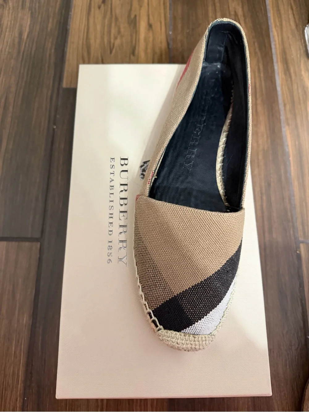 Burberry Tan & Black Plaid Espadrille Flats